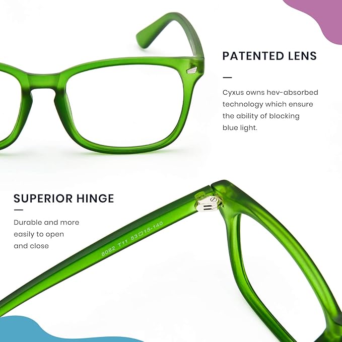 Cyxus Blue Light Glasses Men Women Reduce Eye Strain UV Blocking for Office Work Computer Screen 8082