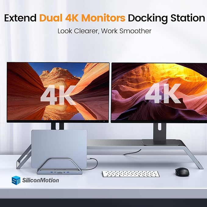 TobenONE 14-in-1 MacBook Pro/Air Docking Station Dual 4K Monitor, Laptop Docking Station Stand for MacBook M1/M2/M3/M4/M5, Driver-Based, USB C Dock with 65W Power Adapter, 2 HDMI,VGA, 5Gbps USB, RJ45