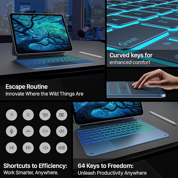 typecase Edge Keyboard Case for iPad 11th Gen A16 (2025) & 10th Gen 10.9" (2022) – Multi-Touch Trackpad, 11-Color Backlit Magic-Style Keyboard – Floating Magnetic Stand, Pencil Holder – Pacific Blue