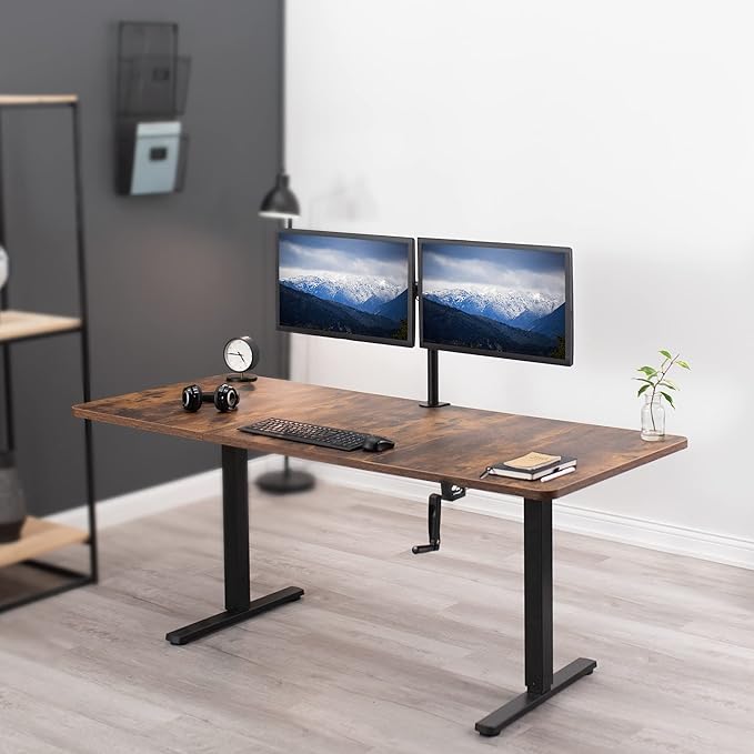 VIVO Manual Height Adjustable 71 x 30 inch Stand Up Desk, Rustic Vintage Brown Table Top, Black Frame, Standing Workstation with Foldable Handle, DESK-KIT-MB7N
