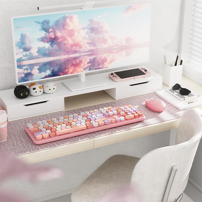 x UBOTIE Colorful Wireless Keyboard and Mouse Combo, Full-Sized Office Keyboard with Typewriter Flexible Keys, 2.4GHz Dropout-Free Connection, Optical Mouse for PC Laptop((Pink Colorful)