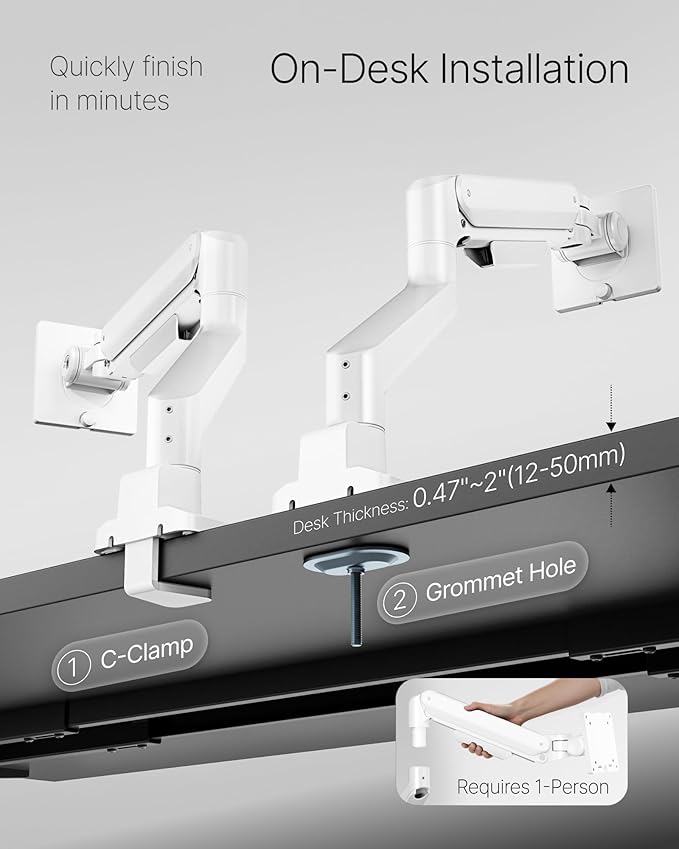 monTEK Deluxe Monitor Arm for 17 to 40 Inch Curved Screens with Cable Management Aluminum Fully Adjustable Single Monitor Arm with Clamp/Grommet, Quick Release Plate,75x75/100x100 VESA