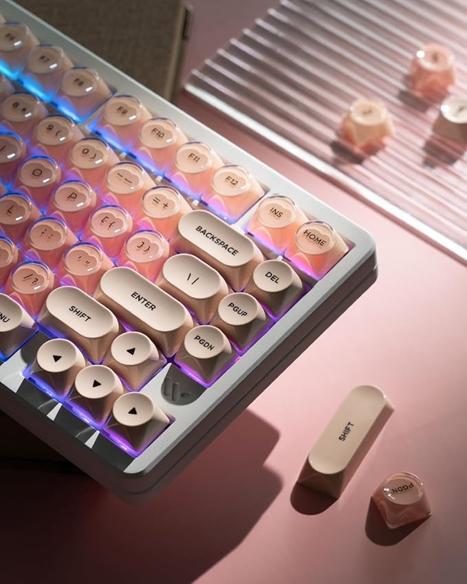 PBT Keycaps, Flesh Pink Foundation Jelly Keycaps MOA Profile, 128 Keys Elegant Cute Custom Key caps for Cherry Gateron MX Mechanical Keyboard, Ergonomic, No Tear & Never Fades