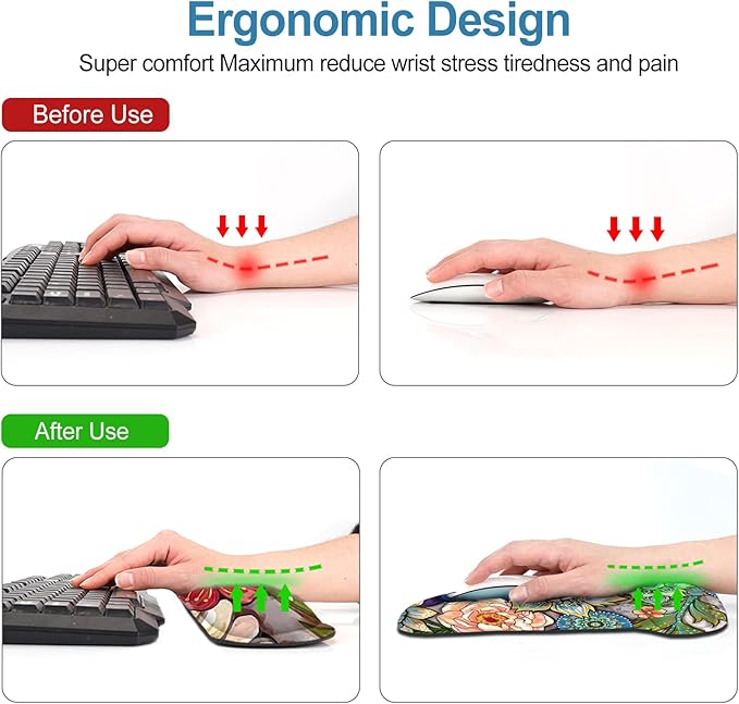 Keyboard Wrist Rest Mouse Pad Support, ToLuLu Gel Ergonomic Mouse Pads for Computer Laptop PC, Comfortable Durable Mousepad Keyboard Wrist Rests for Easy Typing Pain Relief, Lovely Flo