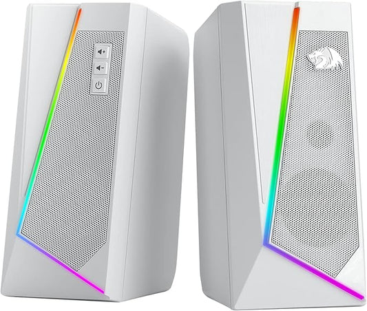 Redragon GS520 RGB Desktop Speakers, 2.0 Channel PC Computer Stereo Speaker with 6 Colorful LED Modes, Enhanced Sound and Easy-Access Volume Control, USB Powered w/ 3.5mm Cable, White