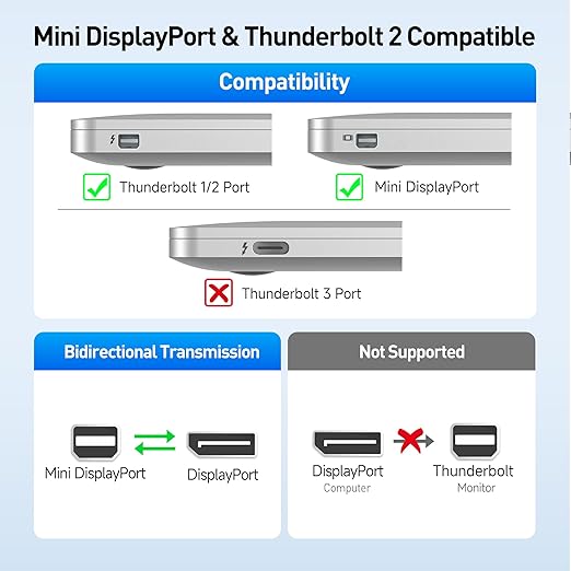 Cable Matters Bi-Directional DisplayPort to Mini DisplayPort Adapter - 6 Inches, DP Male to Mini DP Female Adapter Cable, Not Compatible with Thunderbolt/Thunderbolt 2 Display/Monitor, Not for HDMI