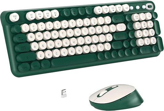 Wireless Keyboard and Mouse Combo, Full-Size Retro Typewriter Keyboard Style, 2.4GHz USB Receiver, Plug-and-Play, Keyboard Mouse Set for Computer, Laptop, Windows, Mac, and PC (Green)