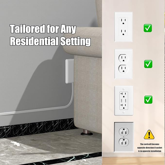 2 Pack 3FT Flat Plug Extension Cord Power Strip with 3 Outlets, Patented Detachable Ultra-Thin Outlet Cover Concealer & Ultra-Flat Plug, Max. 13A 125V 1625W ETL Listed, White Color