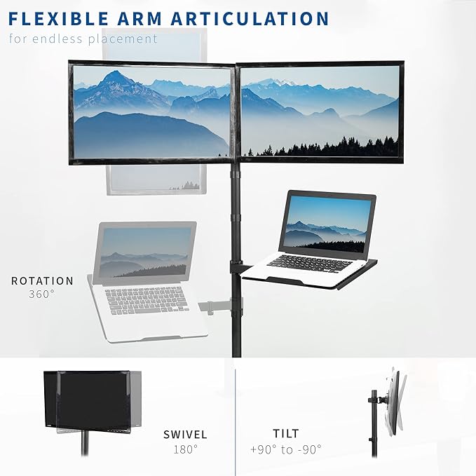 VIVO Laptop and Dual 13 to 27 inch LCD Monitor Stand up Desk Mount, Extra Tall Adjustable Stand, Fits Laptops up to 17 inches, Black, STAND-V012L