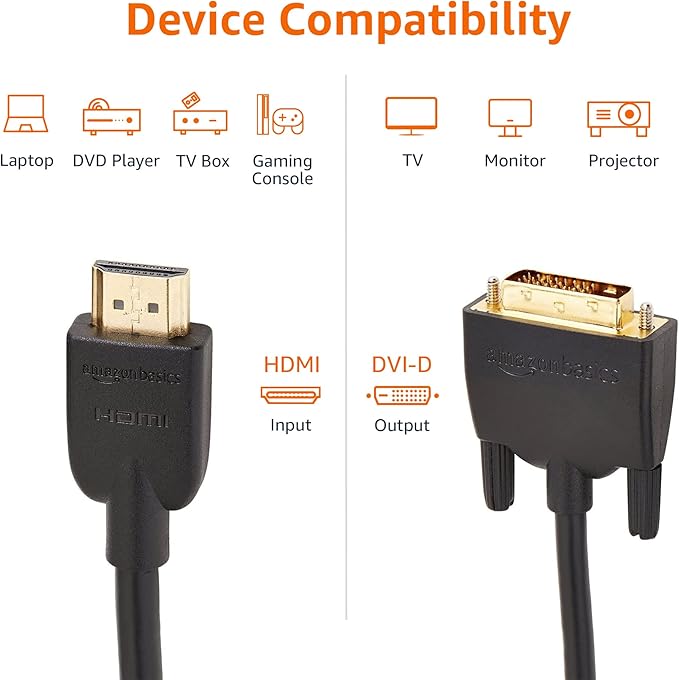 Amazon Basics HDMI to DVI Adapter Cable, Bi-Directional 1080P, Gold-Plated Connectors, 3 ft/0.9 m, Black