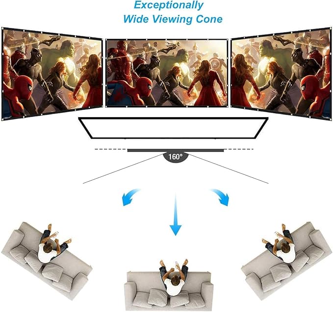 100 inch Projector Screen， Movie Projector Screen16:9 Foldable Portable Projector Screens for Movie Night Outdoor Indoor Support Double Sided Projection