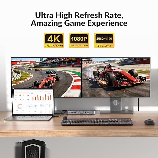 AV Access 8K KVM Switch 2 Monitors 2 Computers for Laptop & Desktop, 100W USB-C Charge for Laptop, Ethernet, Docking Station Dual Monitor 8K@60Hz/4K@165Hz, 4xUSB 3.2, Audio, SD, Wired Remote Control