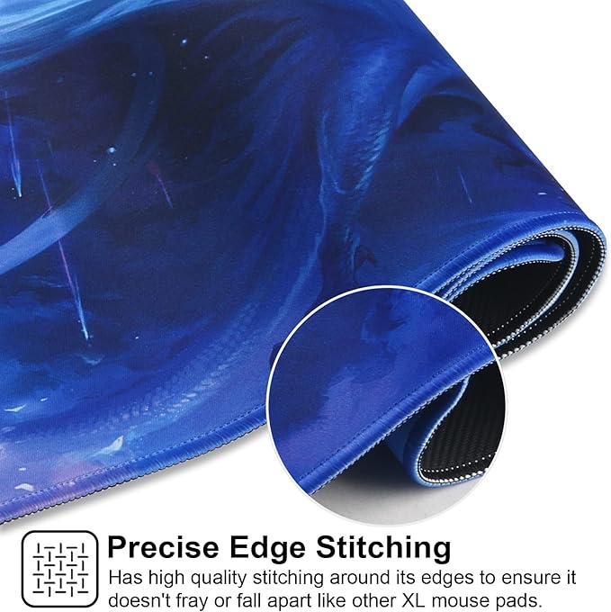 Large Gaming Mouse Pad with Stitched Edges,[27.5x11.8In] Extended Mouse Pad with Non-Slip Natural Rubber Base for Gamer/Desktop/Office/Home (70x30 Bluedragon)