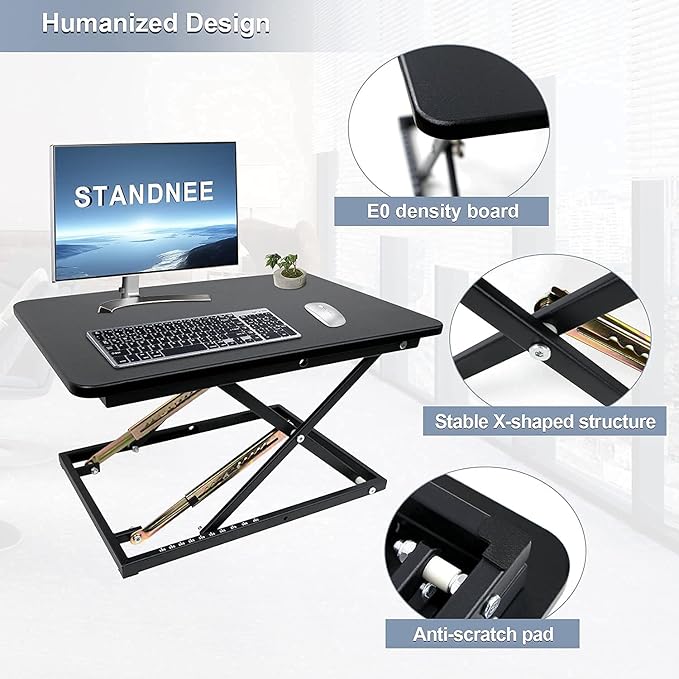 Standing Desk Converter Height Adjustable Stand Up Desk Riser - Supports 300 lbs, Fully Assembled Monitor/Laptop Riser Workstation, Black.