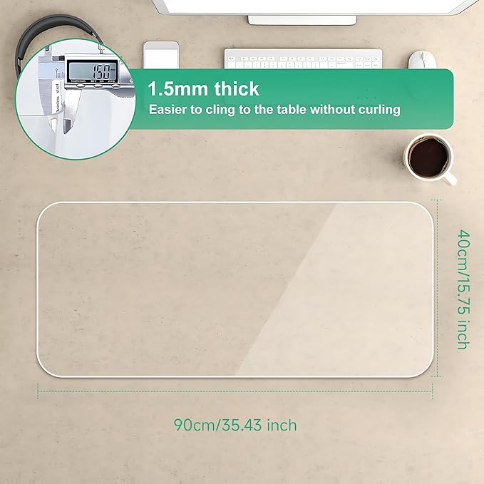 NATRKE Clear Desk Mat Pad, 35.4"x15.7" Large Transparent Computer Desk Mat Plastic Desktop Protector, PVC Writing Pad with Round Edge, Waterproof Wipeable Non-Slip Table Protector for Home Office