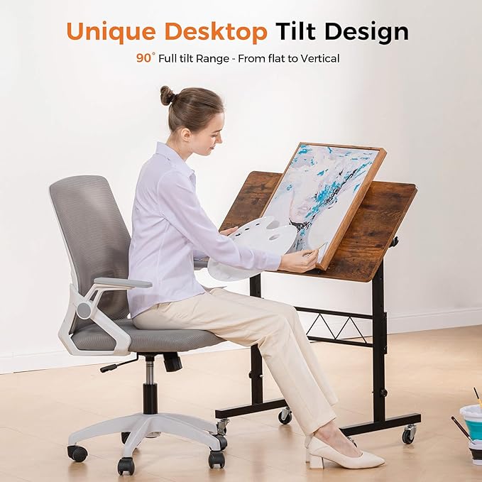 GTPLAYER Standing Desk Adjustable Height & Tiltable Tabletop, 32 Inch Portable Desk for Home Office Stand Up Work and Walking Pad Treadmill, Small Mobile Computer Table for Laptop, Brown