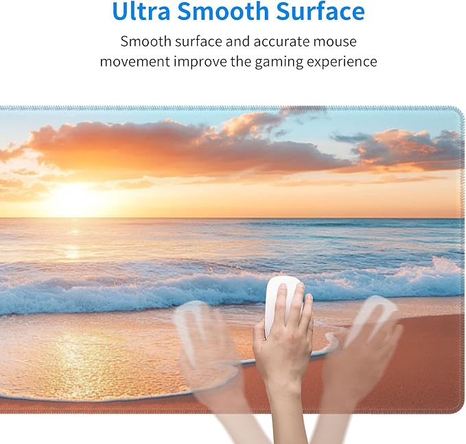 Beach Desk Mat Large Gaming Mouse Pad Beach Extended Mousepad Big in Laptop Computer Mouse Keyboard Mat for Office Desk Decor 31.5x12 in