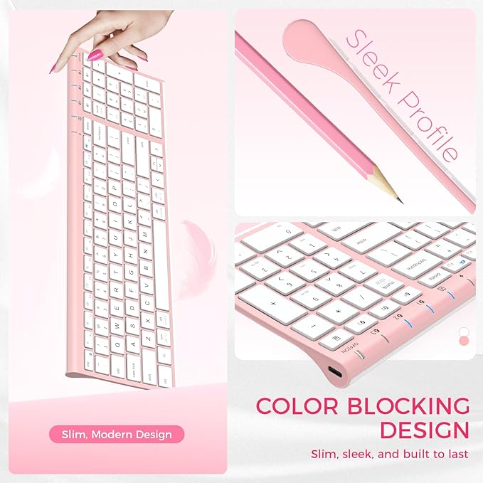 iClever BK10 Bluetooth Keyboard, Wireless Rechargeable Ultra-Slim Keyboard with Long Battery Life, Compatible with iOS, Android, Windows, Mac for iPad, Tablet, Laptop, PC, Phone