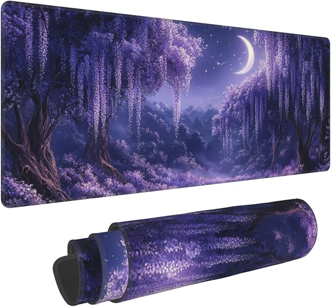 Purple Forest Desk Mat Large Gaming Mouse Pad Fantasy Forest Extended Mousepad Big in Laptop Computer Mouse Keyboard Mat for Office Desk Decor 31.5x12 in
