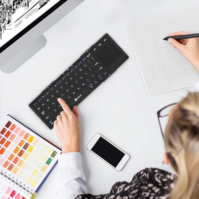 iClever Foldable Keyboard with Touchpad, BK08 Portable Tri-Folding Bluetooth Keyboard for iPad, iPhone, Windows, Mac & Android — Connect Up to 3 Devices