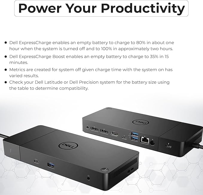 Dell WD19TB Thunderbolt Docking Station with 180W AC Power Adapter (130W Power Delivery) + HDMI Cable + DisplayPort Cable + Thunderbolt Cable + Microfiber Cloth Included