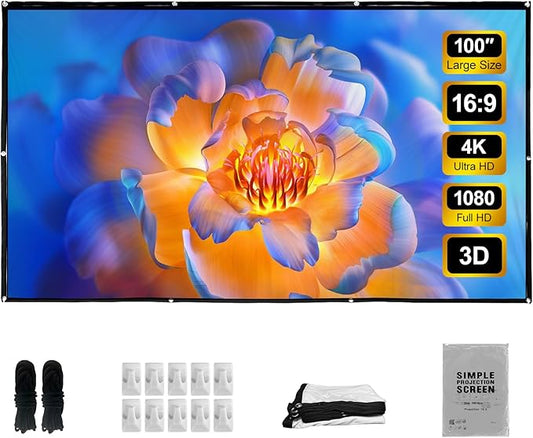 LIHONG 4K Projector Screen, 16:9 HD Foldable Portable Double Sided Anti-Crease Projection Screens for Indoor Outdoor Use, Home Theater, Party, Office, Classroom (100" 16:9)