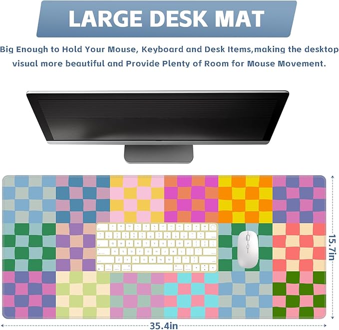 Baziabbo Checkered Desk Mat,XXL Extended Big Mouse Pad,Gaming Mousepad with Stitched Edge,Non-Slip Rubber Base Keyboard Desk Pad for Home Office Study Game