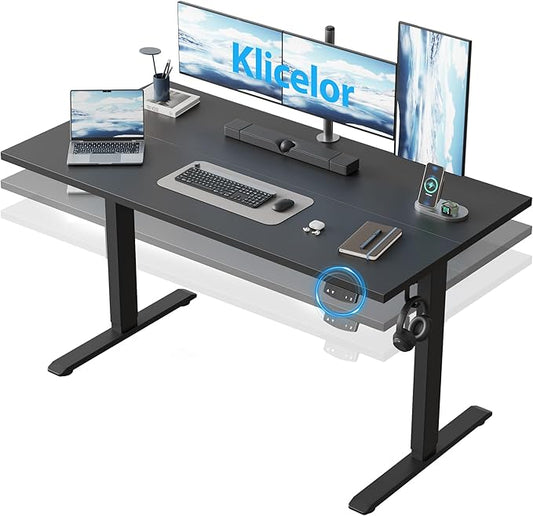 Klicelor 55 Inch Large Electric Standing Desk, Height Adjustable Office Desk, Sit Stand Up Computer Gaming Desk with Memory Preset, Two-Piece Desktop, Black