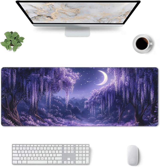 Purple Forest Desk Mat Large Gaming Mouse Pad Fantasy Forest Extended Mousepad Big in Laptop Computer Mouse Keyboard Mat for Office Desk Decor 35.5x16 in