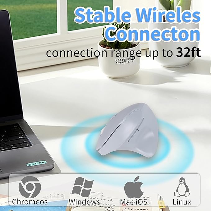 Wireless Silent Ergonomic Vertical Mouse - Dual Mode 2.4G/Bluetooth, Rechargeable Type C, Pain Relief for Office and Home Use, Compatible with Laptop & PC (Blule)