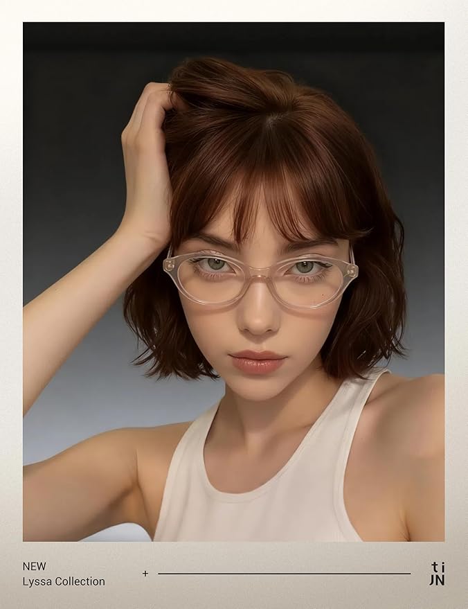 TIJN Lyssa Blue Light Glasses for Women Men,Retro 90s Oval Cat Eye Frame Eyeglasses,Lightweight TR90 Computer Gaming Eyewear