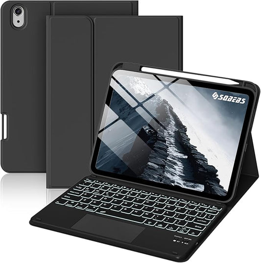 for iPad A16 11th 10th Case with Keyboard: Backlit Keyboard Case with Trackpad & Pencil Holder, Magnetic Detachable for Students Daily Learning & Note-Taking, Prestige Black