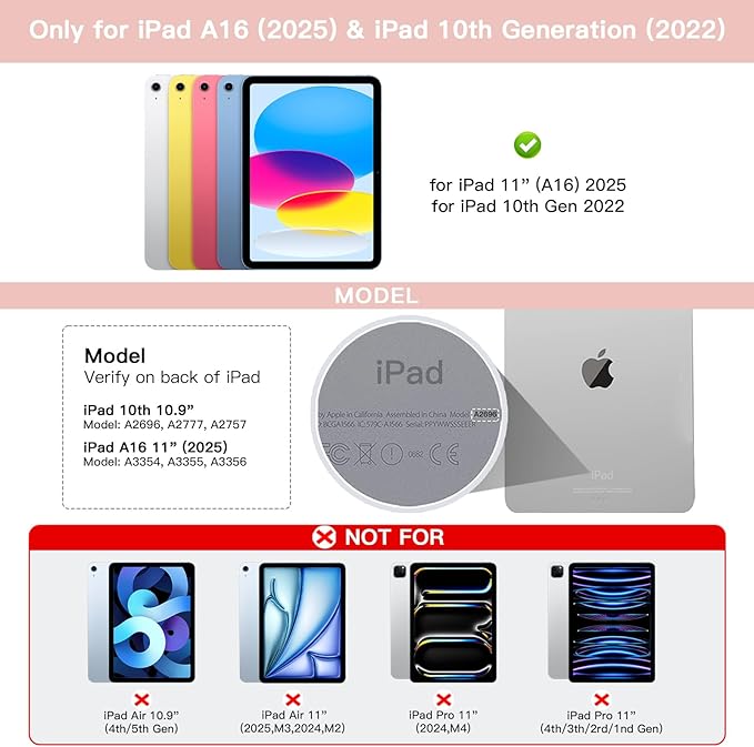 for iPad 11th(A16, 2025)/10th Generation Case with Keyboard, 360° Rotatable Case & Detachable Backlit Keyboard, Precision Cutouts and Pen Holder for iPad A16 11''/10th 10.9'', Light Pink