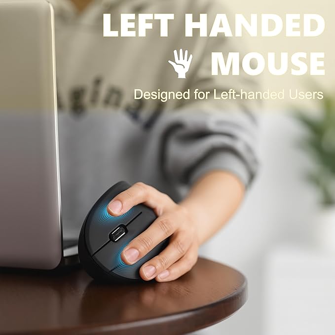 Urby Left Handed Mouse, Vertical Left Handed Ergonomic Wireless Mouse, Ideal for Lefty Users, Gaming & Office Use, Compatible with Windows/macOS/iPadOS. Black