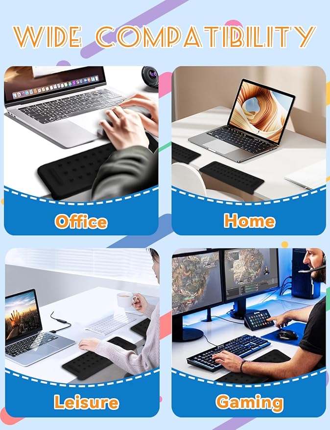 2 Pack L-Shaped Ergonomic Keyboard Mouse Pad for Wrist Rest, Desk Elbow Wrist Pad Mat Non Slip, Wrist Support for Computer Keyboard Typing and Pain Relief, Desk Pad for Office, Work, Gaming