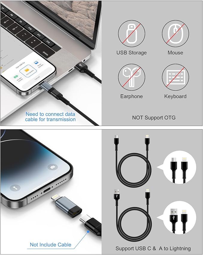 USB C to Lightning Adapter 4 Pack, USB-C Female to Lightning Male Converter for iPhone 14 13 12 11 Pro Max Plus XR SE, Fast Charging & Data Sync Type C to Lightning Adapter for AirPods (No Audio/OTG)