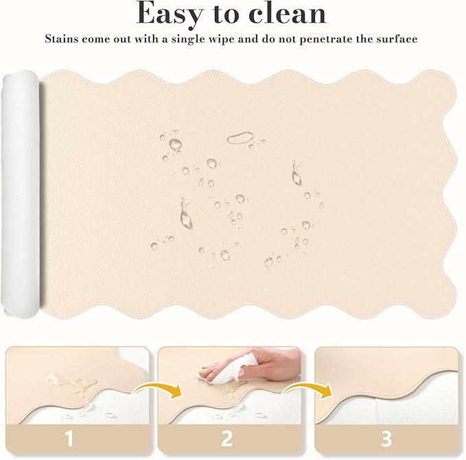 iCasso Leather Mouse Pad,Extra Large Desk Pad,Cute Scalloped Computer Mat for Desktop,Non-Slip Nail Mats with Stitched Edges,Waterproof PU Desk Protector Pad for Office Home Dorm