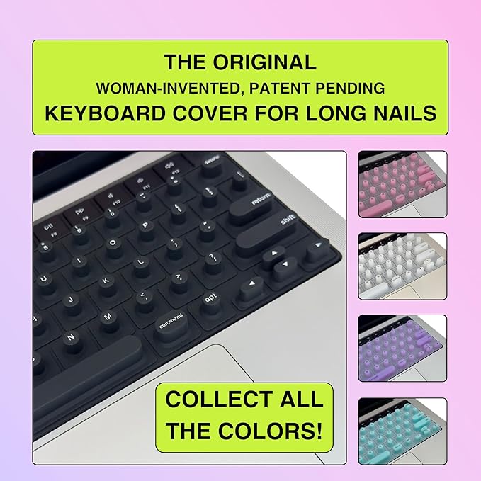 TIPPY TYPE Raised Keyboard Cover for Long Nails - Fits MacBook Pro & Air, iPad 13", & Magic Keyboard (No Numpad) -Silicone -The Original -Comfortable Typing, Quiet, Nail Protection (Matte Black)