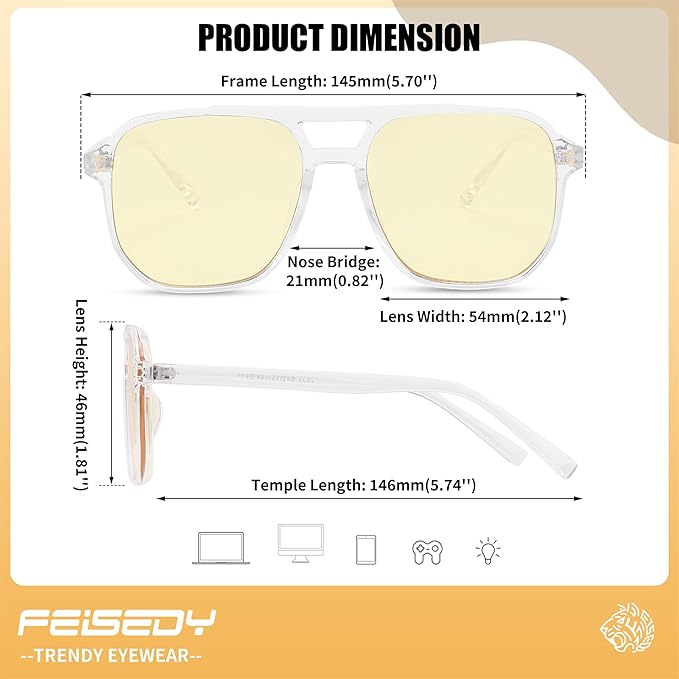 FEISEDY Amber Blue Light Glasses for Computer Gaming Orange/Yellow lens Anti Eyestrain Sleep Glasses G2835