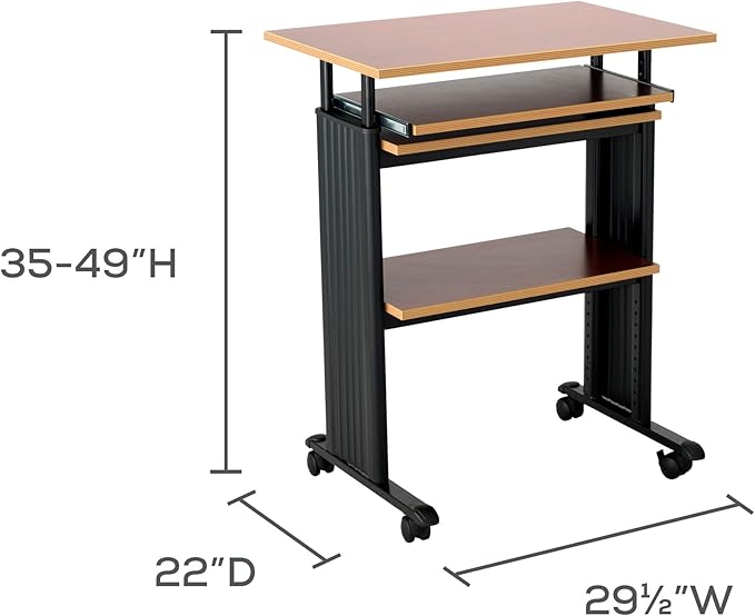 Safco 1929CY MUV Mobile Stand-Up Height-Adjustable Desk,Keyboard Storage, Steel Frame Construction, Durable Melamine Laminate Work Surface, 4 Wheels, Narrow Design