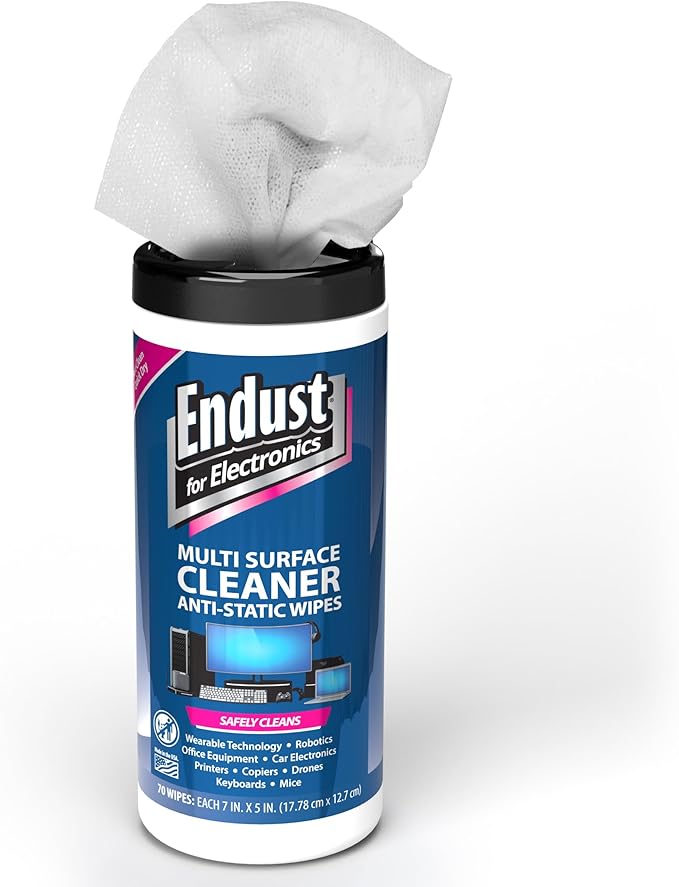Endust For Electronics; Multi-Surface, Anti-Static, Electronics Cleaning Wipes; Alcohol & Ammonia Free; 12 Pack of 70 Wipes per Container (259000P12)