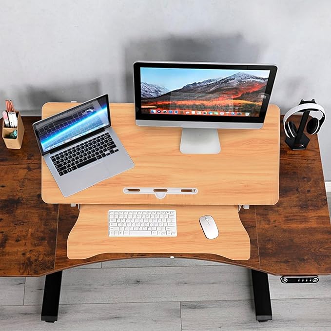 37" Desk Converter, Height Adjustable Stand Up Desk Converter, 2 Monitor Standing, Sit to Stand, Quick Sit to Tabletop, Riser Workstation with Wide Keyboard Tray