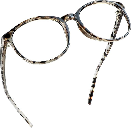LifeArt Round Blue Light Blocking Glasses, Computer Glasses, Gaming Glasses, TV Glasses for Women Men (Leopard, 5.25 Magnification)