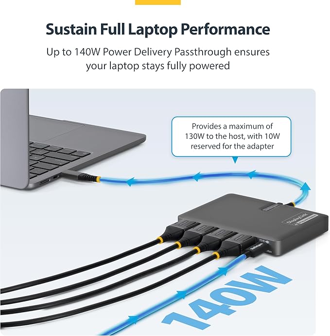 StarTech USB-C to Quad DisplayPort 4K60, 4K120 Workstation Dock, 140W PD Passthrough, USB for Keyboard and Mouse, Windows, Mac M1-M5, USB4, Thunderbolt, DisplayLink DL7400, TAA (Quad-USB-DP-Adapt)