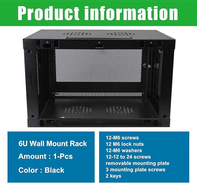 Black 6U Wall Mount Rack Enclosure Server Cabinet, 16.5" Deep, Switch-Depth (SRW6U), Apply to Office Space, Network Wiring Room, Computer Room, Data Room,Control Center,etc, Sold by MendyNet