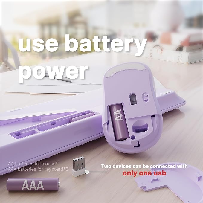 x UBOTIE Wireless Keyboard and Mouse Combo with 110 Round Keycaps, Power Switch, and Scissor-Switch Typing Feel – Ideal for Office Use(Purple)
