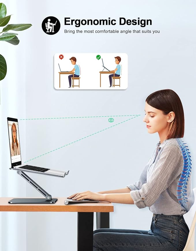 Foldable Laptop Stand, Height Adjustable Ergonomic Computer Stand for Desk, Aluminum Portable Laptop Riser Holder Notebook Mount Compatible with MacBook Pro Air, HP, Dell 10-16"(Gray)