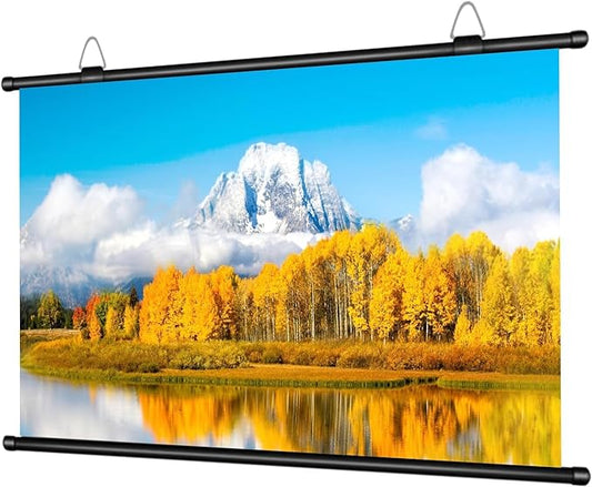 110 inch Projector Screen, XIAOHUI Portable Movie Projector Screen for Outdoor Indoor with 3 pcs Adhesive Hook, 4K Hanging Projection Screen for Room Wall, No Drilling, Anti-Glare Coating, 16:9 HD