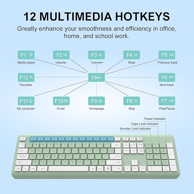 Wireless Keyboard and Mouse Combo, Full-Size Silent Ergonomic Keyboard and Optical Mouse, Long Battery Life, 2.4G Lag-Free Mice Keyboard for Computer,Mac,Laptop,PC,Windows(Avocado Green)