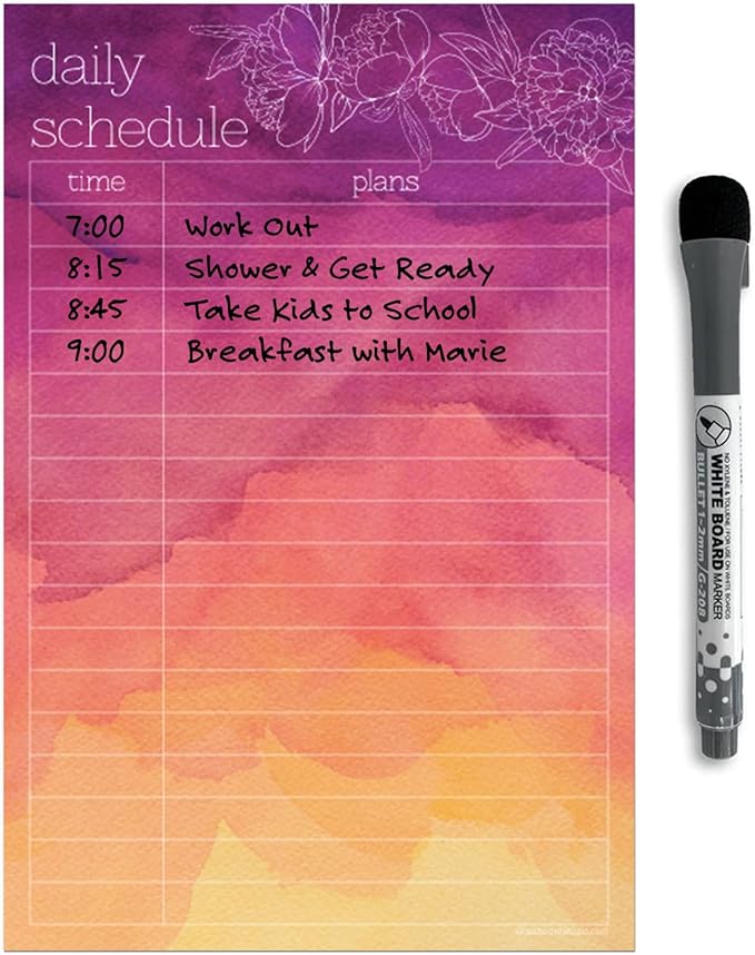 Dry Erase Daily Schedule Planner Sticker Decal by Glassboard Studio | Removable & Reusable | Magnetic Fine-Tip Marker Included (6 x 9 inches, Peony)